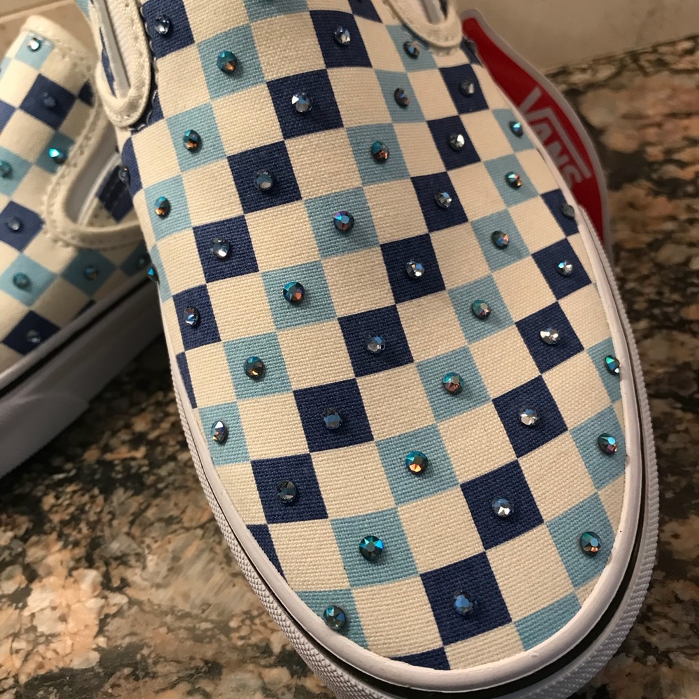 NWT Vans Two Tone Blue Checkered Bling Slip On 10 - Picture 2 of 3